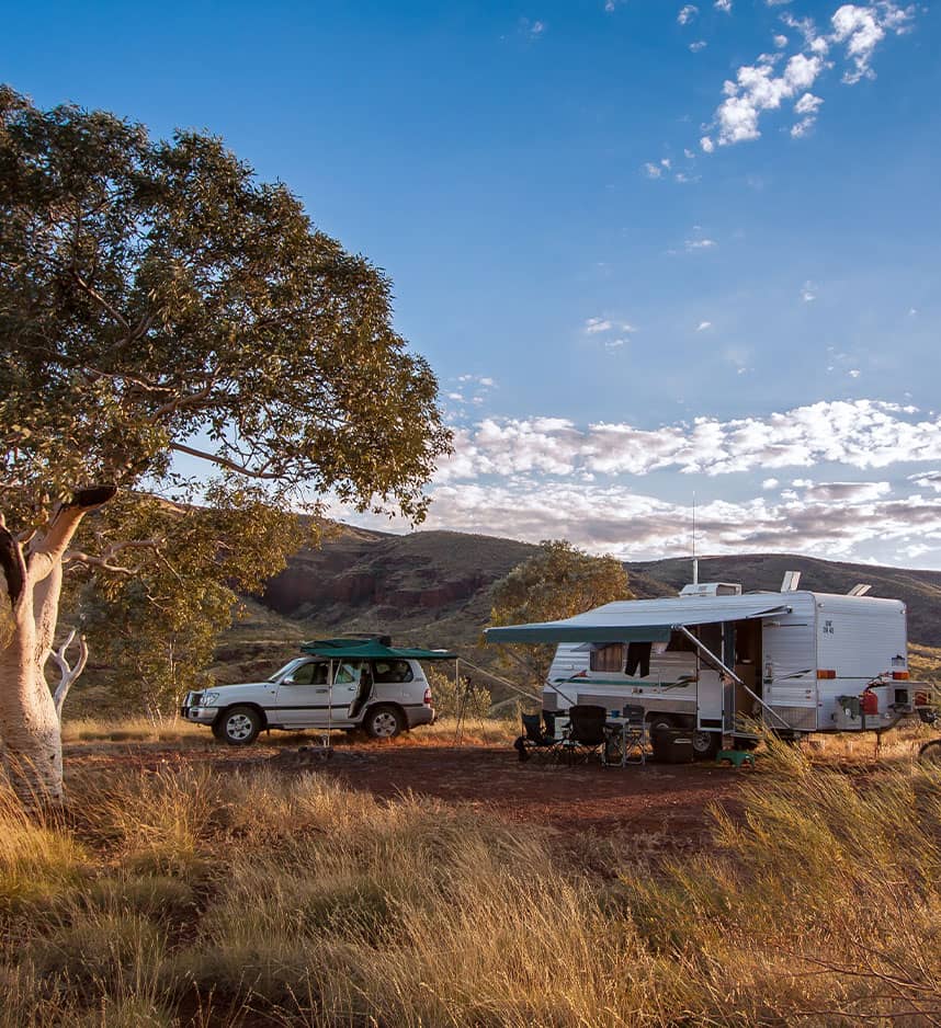 caravan and car in australia outback