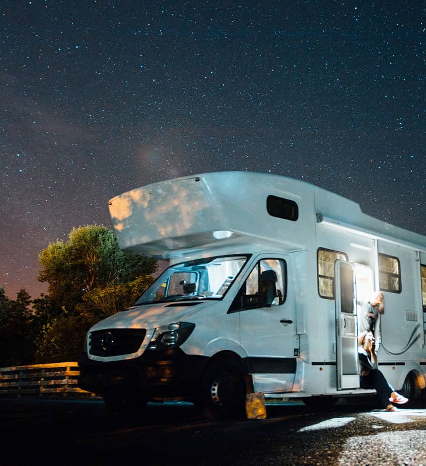 mercedes rv camper van at night